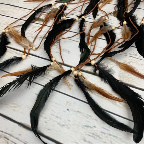Boho Dark Green & Brown Feather Headdress - Picture 9 of 14